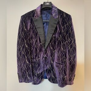 Wessi silver gold Patterned Purple Men Singer Tuxedo Blazer design 42 slim fit